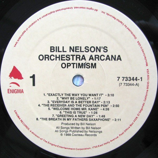 Bill Nelson's Orchestra Arcana* - Optimism (LP, Album) - Image 3