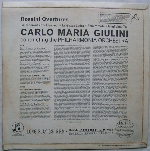 Giulini* Conducts Rossini*, Philharmonia Orchestra - Overtures (LP, Red) - Image 2