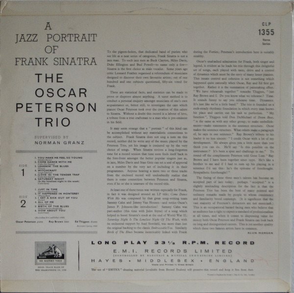 The Oscar Peterson Trio - A Jazz Portrait Of Frank Sinatra (LP, Album, Mono) - Image 2