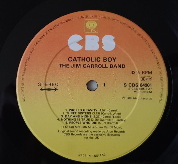 The Jim Carroll Band - Catholic Boy (LP, Album) - Image 3