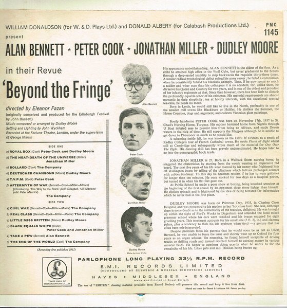 Alan Bennett * Peter Cook * Jonathan Miller (2) * Dudley Moore - Beyond The Fringe (LP, Album, Mono) - Image 2