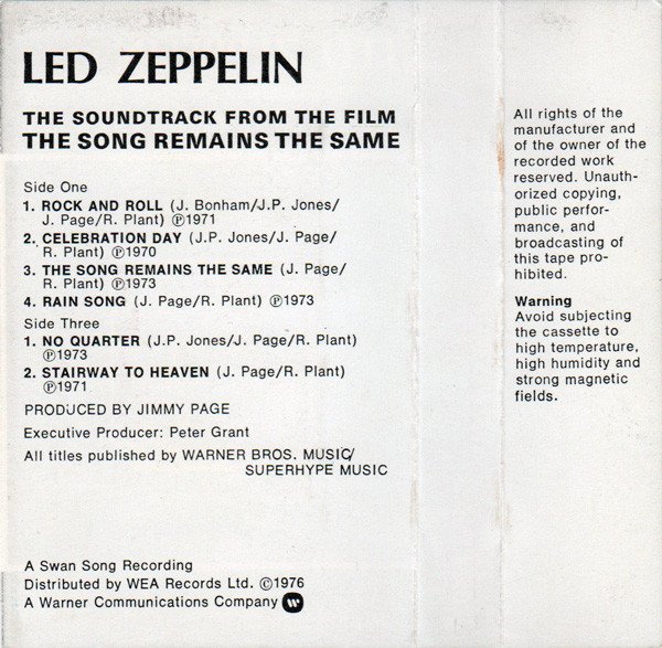 Led Zeppelin - The Soundtrack From The Film The Song Remains The Same (2xCass, Album, Bla) - Image 3