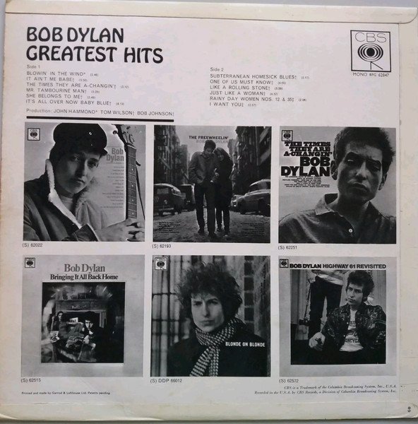 Bob Dylan - Greatest Hits (LP, Comp, Mono) - Image 2