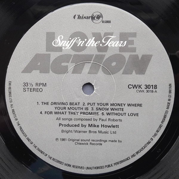 Sniff 'n' The Tears - Love / Action (LP, Album) - Image 3