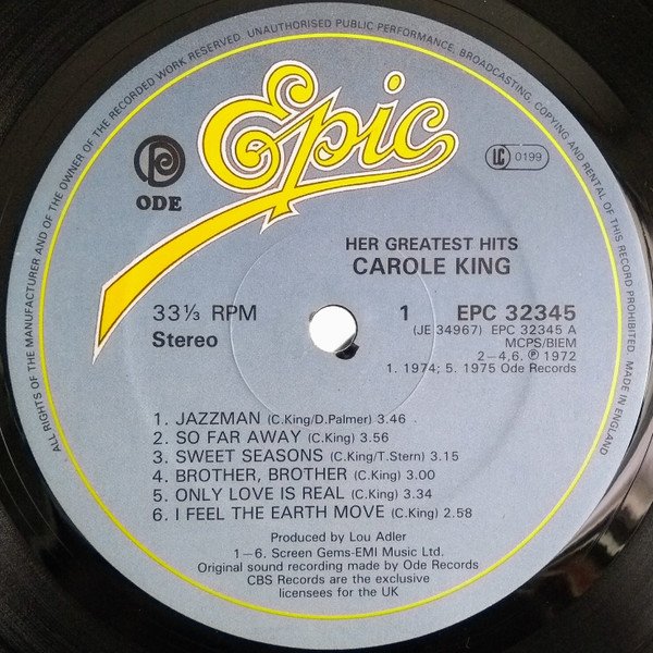 Carole King - Her Greatest Hits (LP, Comp, RE) - Image 3