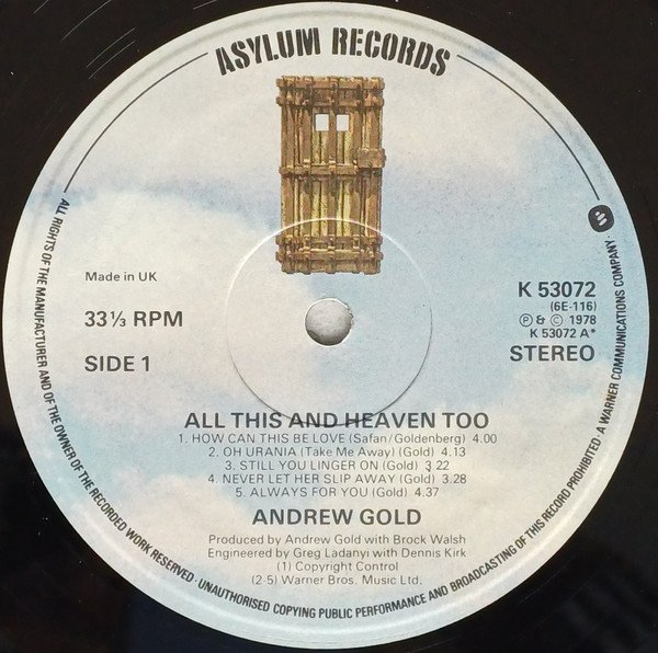 Andrew Gold - All This And Heaven Too (LP, Album) - Image 3
