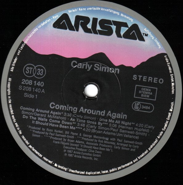 Carly* - Coming Around Again (LP, Album) - Image 3