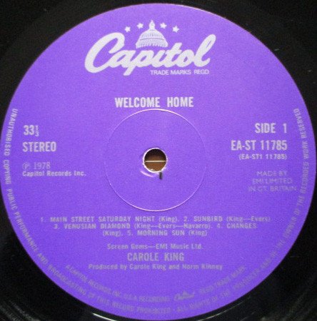 Carole King - Welcome Home (LP, Album, Pur) - Image 3