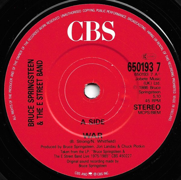 Bruce Springsteen & The E Street Band* - War (7", Single) - Image 3