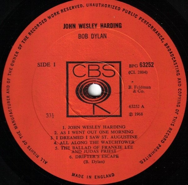 Bob Dylan - John Wesley Harding (LP, Album, Mono) - Image 3