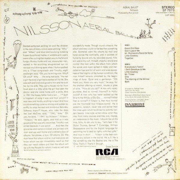 Nilsson* - Aerial Ballet (LP, Album, RE, RP) - Image 2