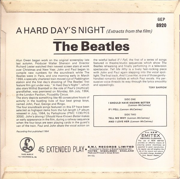 The Beatles - Extracts From The Film A Hard Day's Night (7", EP, Mono, RP) - Image 2