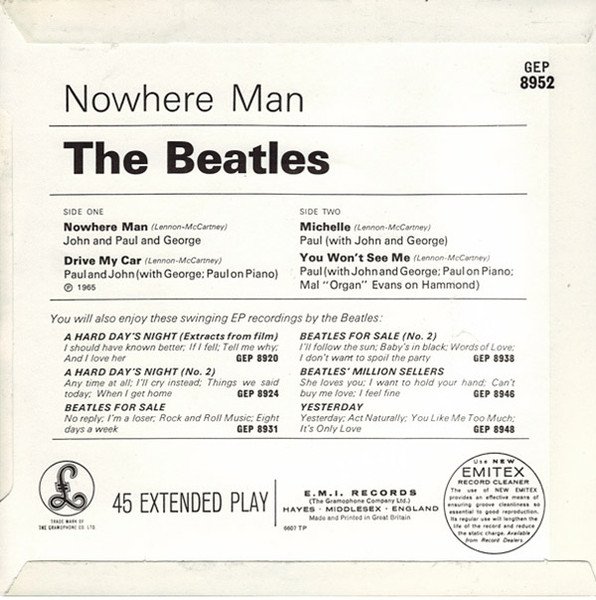 The Beatles - Nowhere Man (7", EP, Mono, RE) - Image 2