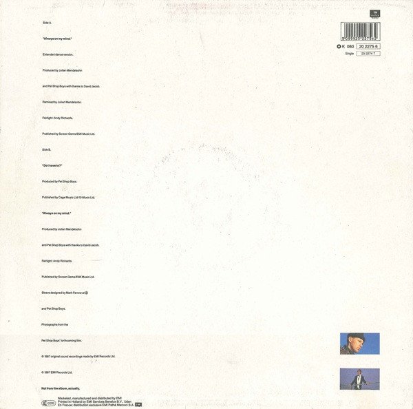 Pet Shop Boys - Always On My Mind (12", Maxi) - Image 2