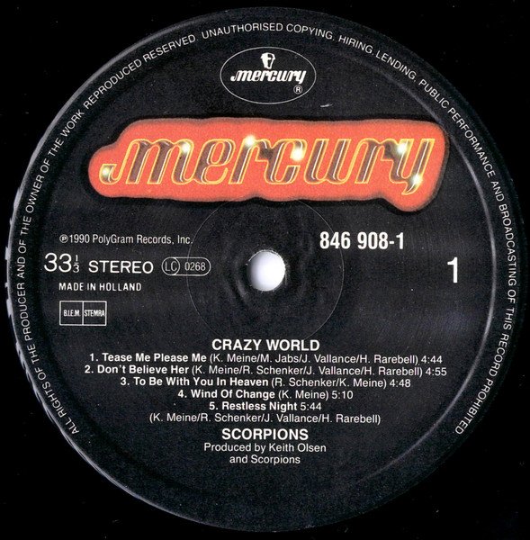 Scorpions - Crazy World (LP, Album, PRS) - Image 3