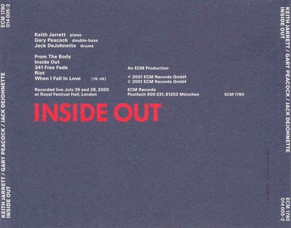 Keith Jarrett / Gary Peacock / Jack DeJohnette - Inside Out (CD, Album, O-c) - Image 3