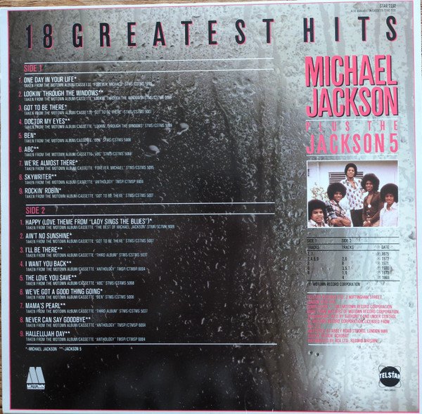 Michael Jackson Plus The Jackson 5 - 18 Greatest Hits (LP, Comp) - Image 2