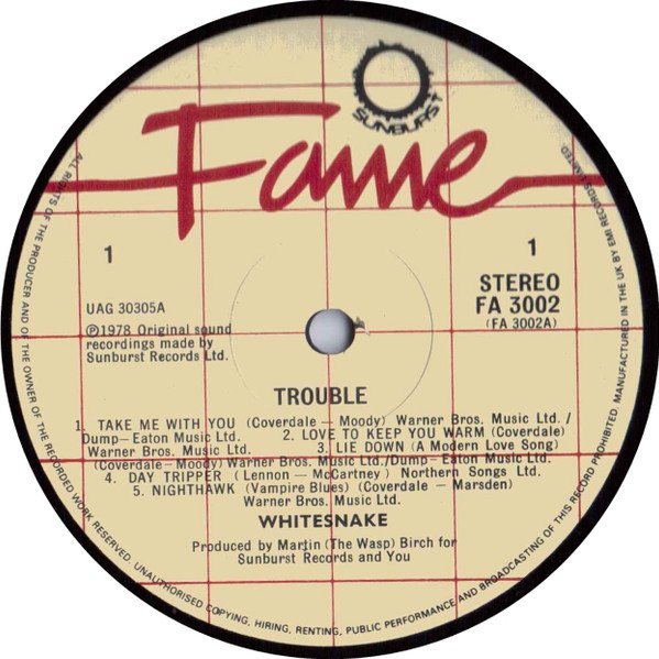 Whitesnake - Trouble (LP, Album, RE) - Image 3