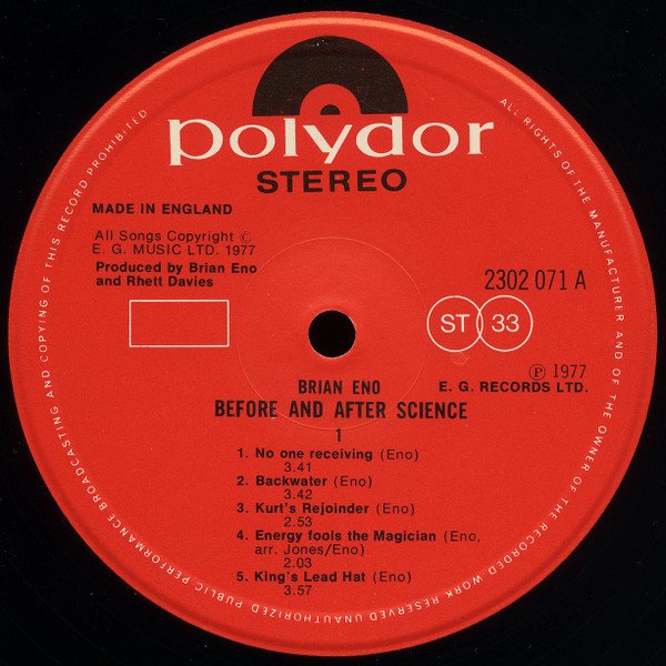 Brian Eno - Before And After Science (LP, Album) - Image 3