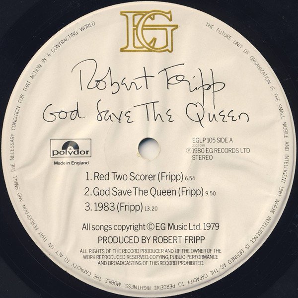 Robert Fripp - God Save The Queen / Under Heavy Manners (LP, Album) - Image 3