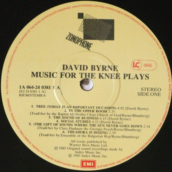 David Byrne - Music For The Knee Plays (LP, Album) - Image 3