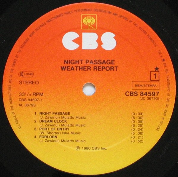 Weather Report - Night Passage (LP, Album) - Image 3