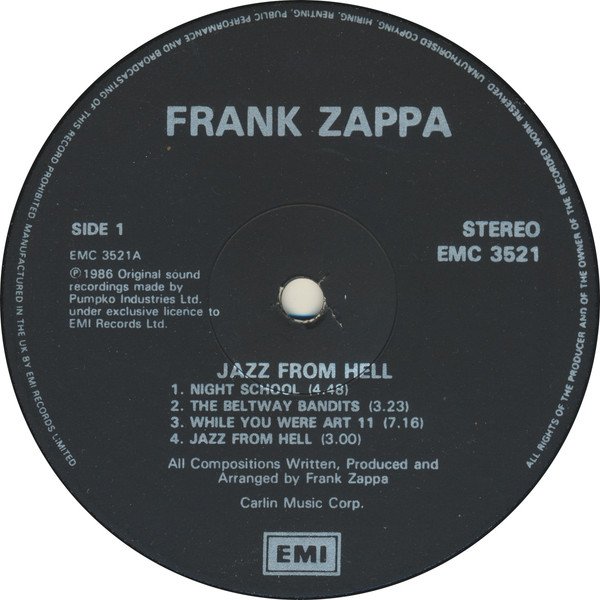 Frank Zappa - Jazz From Hell (LP, Album) - Image 3