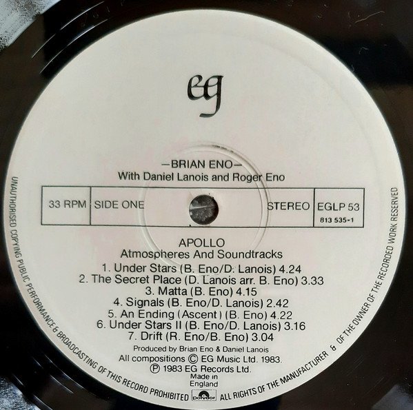 Brian Eno With Daniel Lanois & Roger Eno - Apollo - Atmospheres & Soundtracks (LP, Album) - Image 3