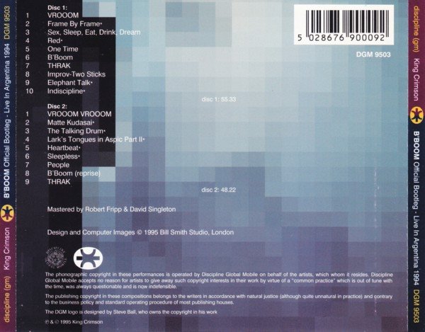 King Crimson - B'Boom (Official Bootleg - Live In Argentina) (2xCD, Album) - Image 2