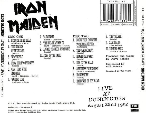 Iron Maiden - Live At Donington (August 22nd 1992) (2xCD, Album, Fat) - Image 2