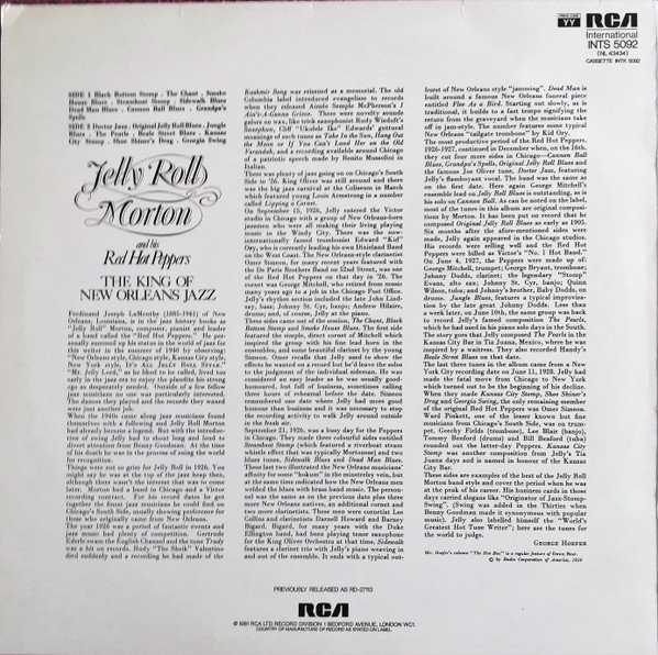Jelly Roll Morton And His Red Hot Peppers* - The King Of New Orleans Jazz (LP, Comp, Mono, RE) - Image 2