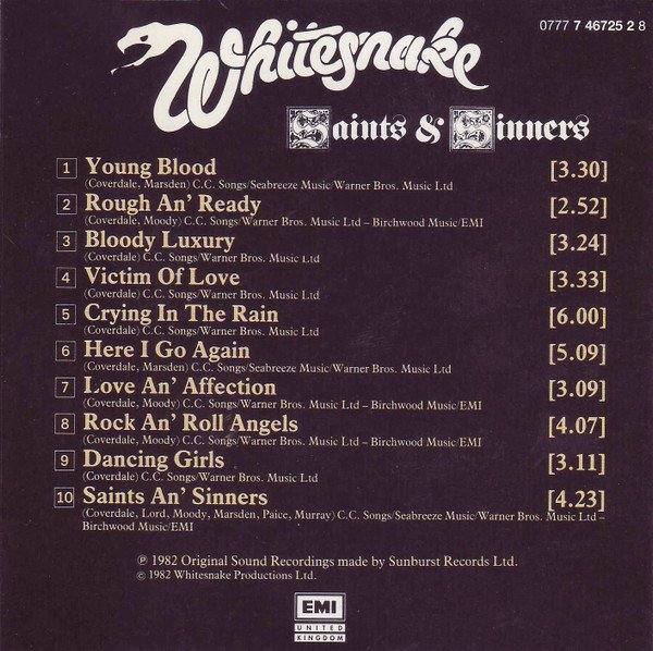 Whitesnake - Saints & Sinners (CD, Album, RE) - Image 2