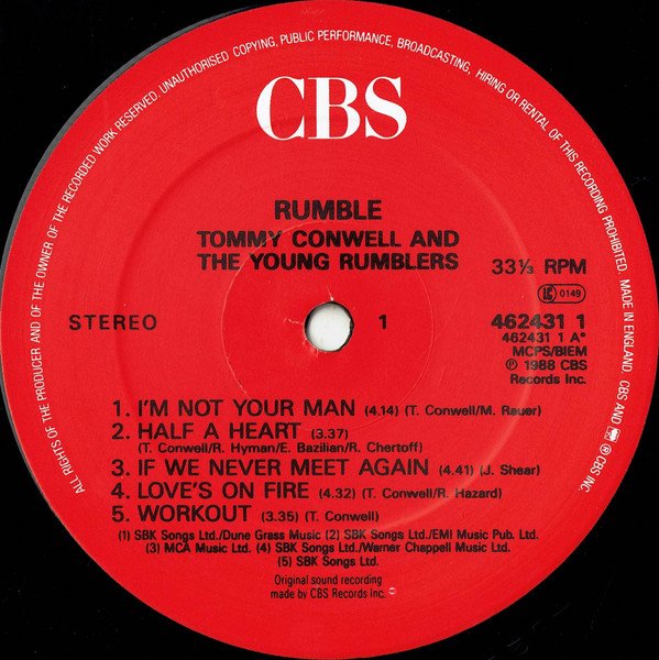 Tommy Conwell And The Young Rumblers - Rumble (LP, Album) - Image 3