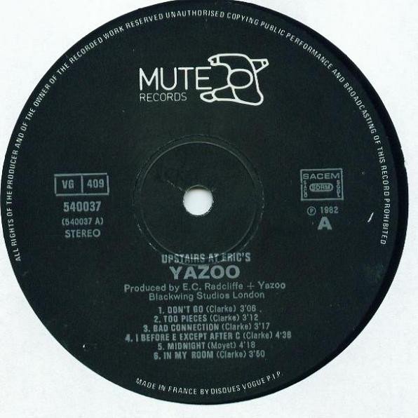 Yazoo - Upstairs At Eric's (LP, Album) - Image 3