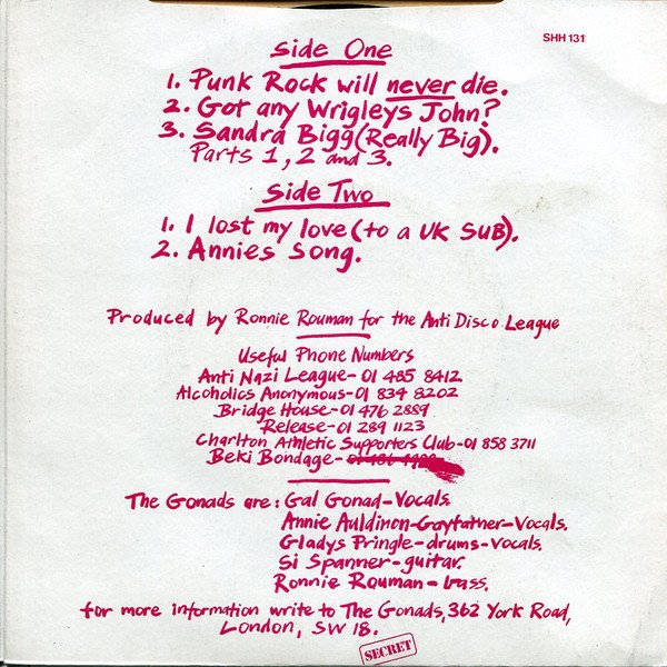 The Gonads - Pure Punk For Row People (7", EP) - Image 2
