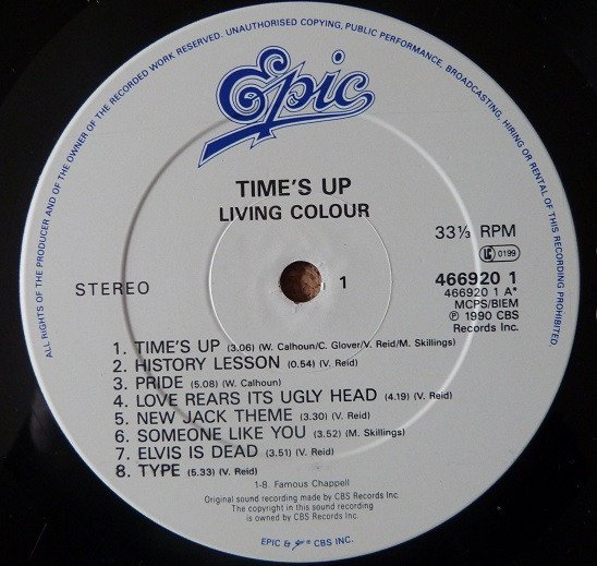 Living Colour - Time's Up (LP, Album) - Image 3