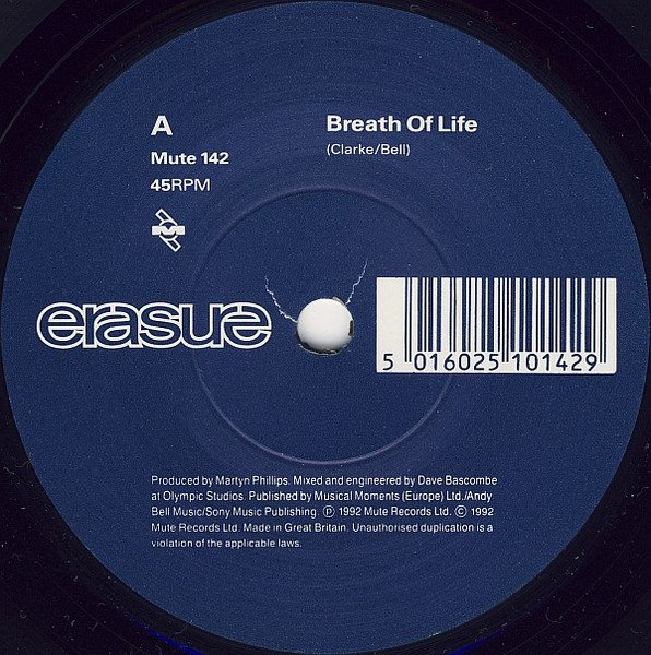 Erasure - Breath Of Life (7", Single) - Image 3
