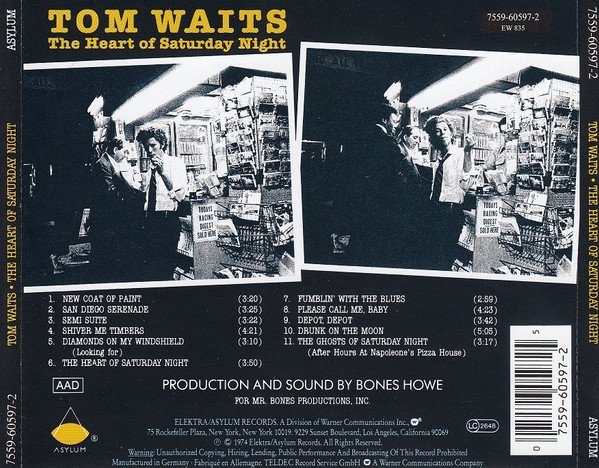 Tom Waits - The Heart Of Saturday Night (CD, Album, RE) - Image 2