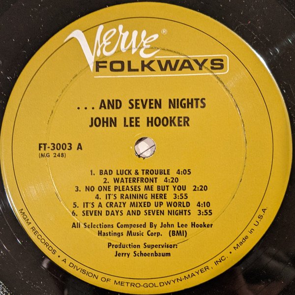 John Lee Hooker - ... And Seven Nights (LP, Album, Mono) - Image 3