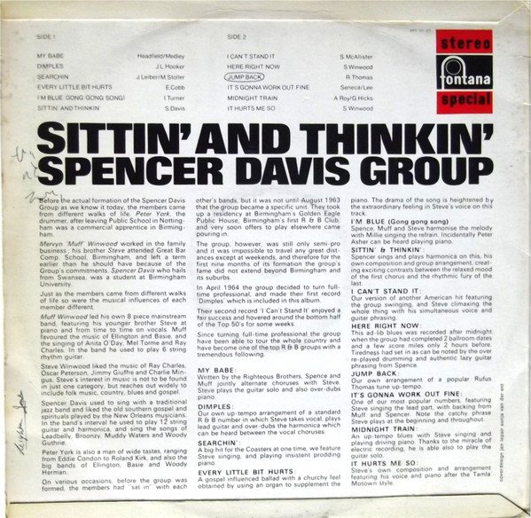 The Spencer Davis Group - Sittin' And Thinkin' (LP, Album, Fli) - Image 2