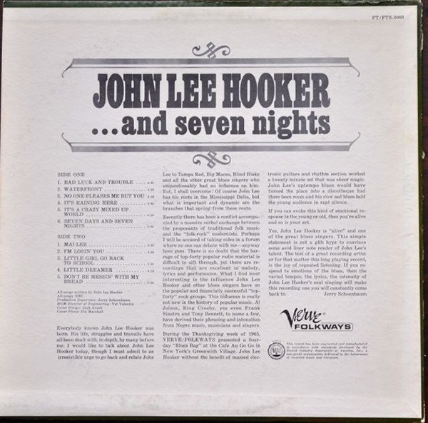 John Lee Hooker - ... And Seven Nights (LP, Album, Mono) - Image 2