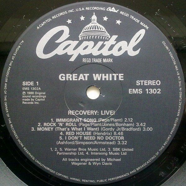Great White - Recovery: Live! (LP, Comp) - Image 3