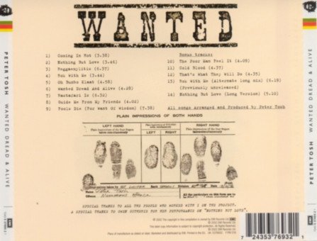 Peter Tosh - Wanted Dread & Alive (CD, Album, RE, RM) - Image 2
