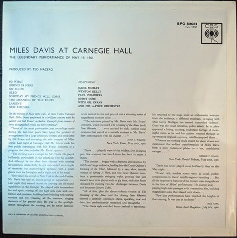 Miles Davis - Miles Davis At Carnegie Hall (LP, Album, Mono) - Image 2