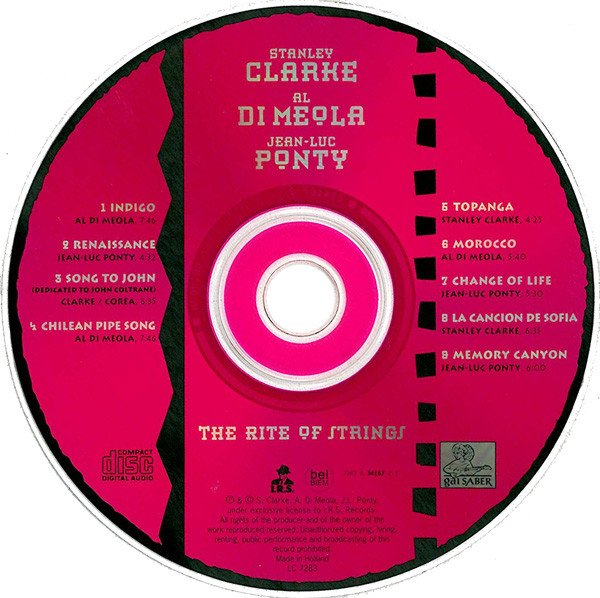 Stanley Clarke, Al Di Meola, Jean-Luc Ponty - The Rite Of Strings (CD, Album) - Image 3