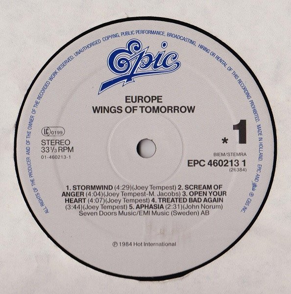 Europe (2) - Wings Of Tomorrow (LP, Album, RE) - Image 3